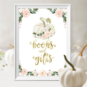 Poster Symbole Citrouille de Baby shower Floral Livres et