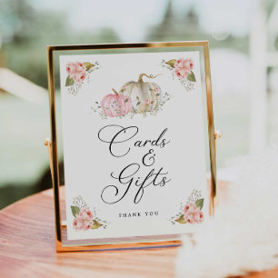 Poster Symbole Citrouille rose Fille Baby shower Cartes e