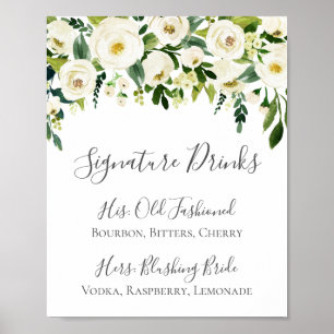 Poster Symbole Cocktail Signature verte Fleur Blanche