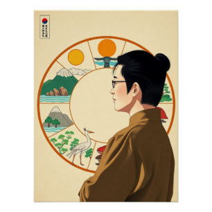 Poster Symbole coréen de la longévité - Dix Sipjangsaeng