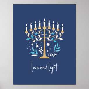 Poster SYMBOLE D'AMOUR D'Hanoukka ET LÉGER MENORA Floral