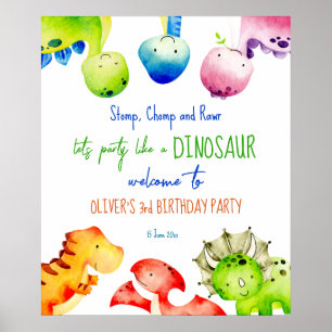 Poster Symbole d'anniversaire coloré pour bébé dinosaures