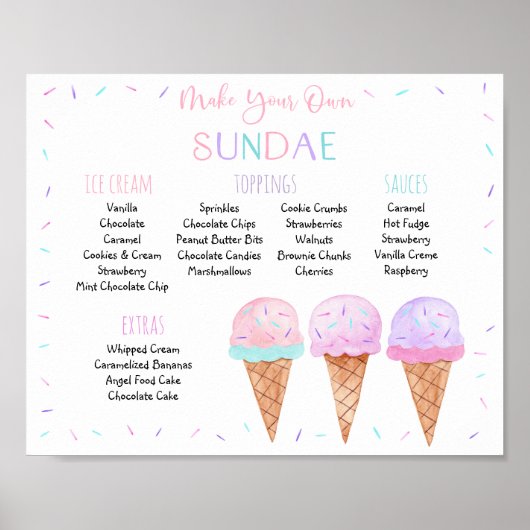 Poster Symbole d'anniversaire de la crème glacée rose mod (Devant)