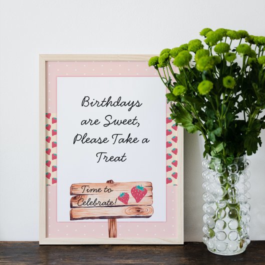 Poster Symbole d'anniversaire de la mignonne fraise