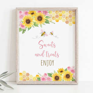 Poster Symbole d'anniversaire de l'abeille rose Tournesol