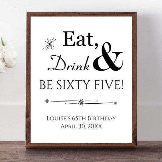 Poster Symbole d'anniversaire de Retro Eat Drink Be Sixty