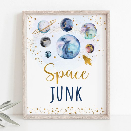 Poster Symbole d'anniversaire Space Junk Galaxy Blue Gold