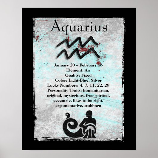 Poster SYMBOLE D'Astrologie Aquarius Horoscope Symbole Zo (Devant)