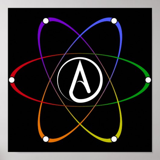 Poster Symbole d'atome athée arc-en-ciel blanc (Devant)