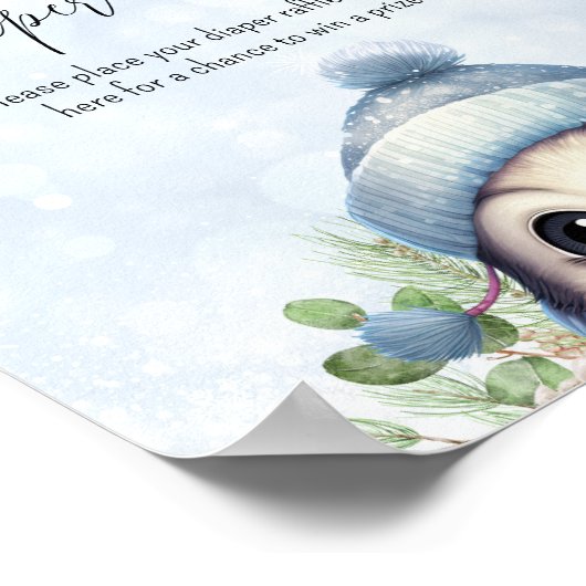 Poster Symbole de Baby shower bleu Pingouin d'hiver (Coin)