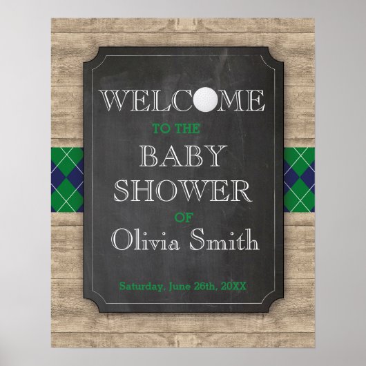 Poster Symbole de Baby shower de bienvenue Golf (Devant)