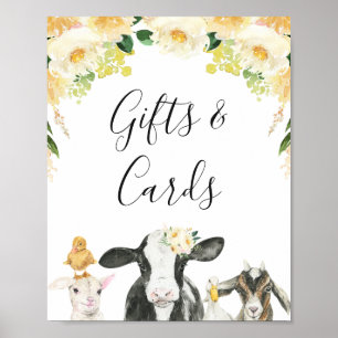 Poster Symbole de Baby shower de la ferme Jaune Rose Moo