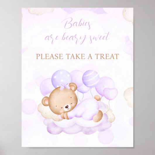 Poster Symbole de Baby shower Faveur de l'ours pourpre fi (Devant)