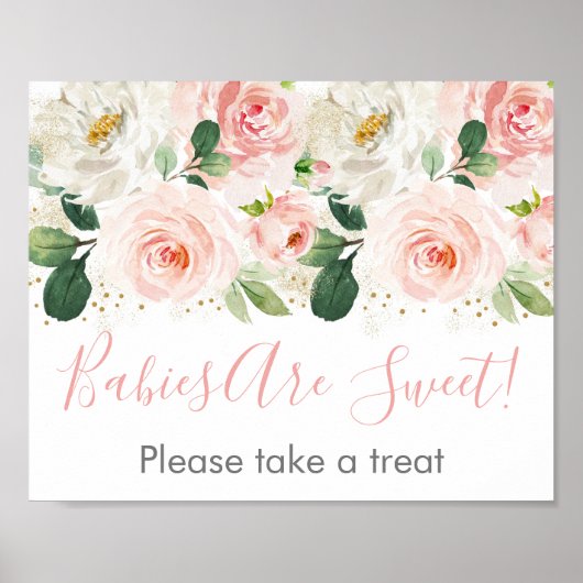 Poster Symbole de Baby shower floral rose et or (Devant)