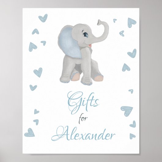 Poster Symbole de Baby shower garçon bleu gris Eléphant C (Devant)