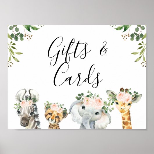 Poster Symbole de Baby shower rose Safari Fleurs (Devant)
