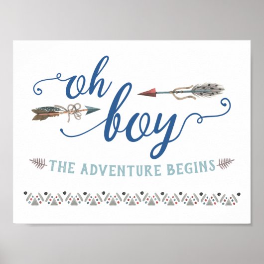 Poster Symbole de Baby shower tribal Boho Oh Boy (Devant)