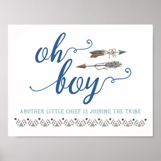 Poster Symbole de Baby shower tribal Boho Oh Boy (Devant)