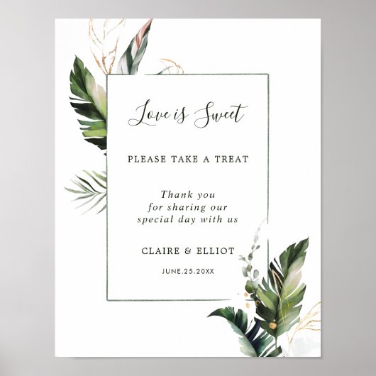 Poster Symbole de bar Feuille Tropical Love is Sweet Dess (Devant)