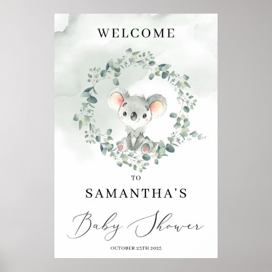 Poster Symbole de bienvenue Cute koala boho vert eucalypt (Devant)