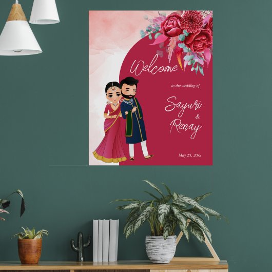 Poster Symbole de bienvenue du couple indien Magenta Cute (Salon 1)
