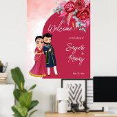 Poster Symbole de bienvenue du couple indien Magenta Cute (Bureau à domicile)