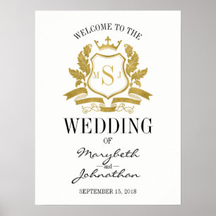 Poster Symbole de bienvenue du Mariage Classic Gold Crest