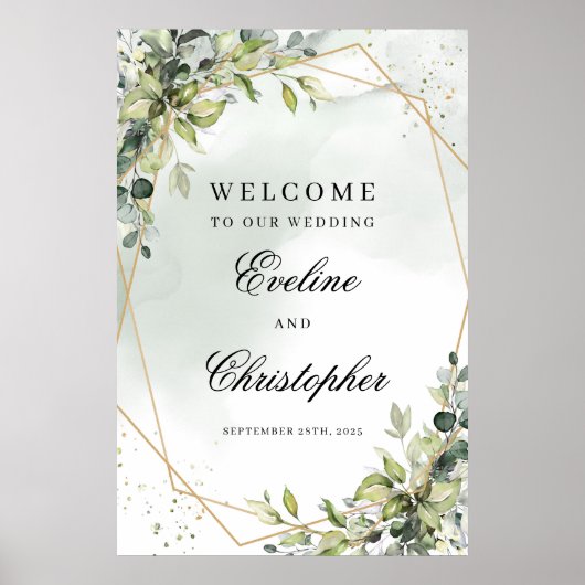 Poster Symbole de bienvenue du mariage géométrique vert f (Devant)