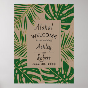 Poster Symbole de bienvenue feuille tropical vert, mariag