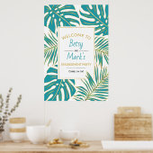 Poster Symbole de bienvenue feuille turquoise or mariage (Cuisine)