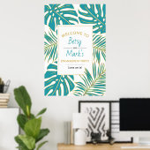 Poster Symbole de bienvenue feuille turquoise or mariage (Bureau à domicile)
