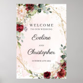 Poster Symbole de bienvenue mariage floral bordeaux (Devant)
