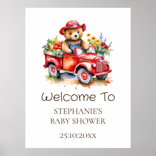 Poster Symbole de bienvenue Teddy mignonne Douche bébé cu (Devant)