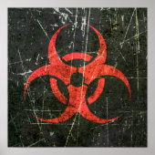 Poster Symbole de bioaléa rouge griffé et usé (Devant)