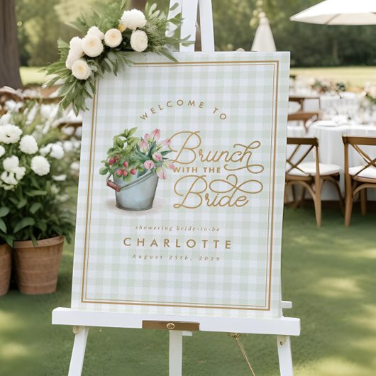 Poster Symbole de brunch pour mariée En vichy Sage Gold