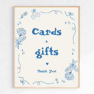 Poster Symbole de cartes et cadeaux Whimsical français de