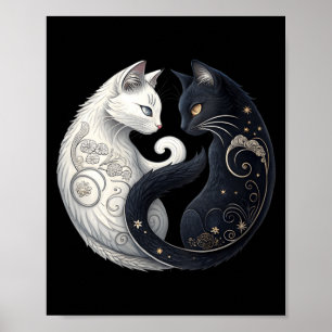 Poster Symbole de chat mystique Yin Yang noir et blanc po
