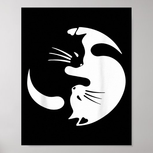 Poster Symbole de chat Yin Yang Cute Chat noir et blanc (Devant)