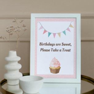 Poster Symbole de fête d'anniversaire de Cupcake rose