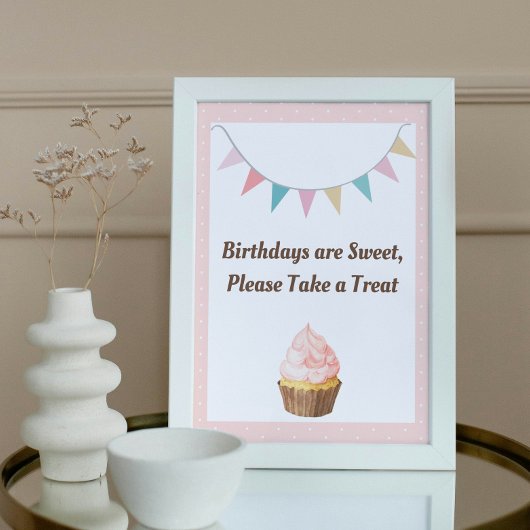 Poster Symbole de fête d'anniversaire de Cupcake rose