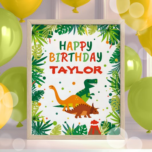 Poster Symbole de fête d'anniversaire de Dinosaur