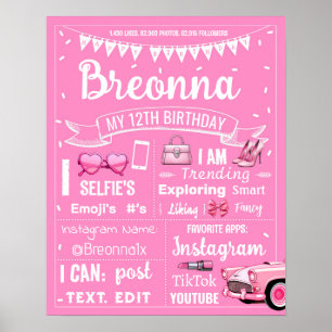 Poster Symbole de fête d'anniversaire de poupée rose chau