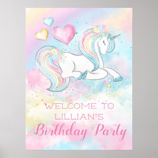 Poster Symbole de fête d'anniversaire Pastel Unicorn (Devant)
