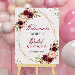 Poster Symbole de Fête des mariées de cadre or Floral Rou<br><div class="desc">Cette Affiche de bienvenue de Fêtes des mariées florales rouges de Bourgogne est un bel ajout élégant à votre douche nuptiale. Ce panneau présente un superbe design floral dans un riche décor bordeaux et doré. Le cadre géométrique donne au panneau un aspect moderne et sophistiqué. L'enseigne est parfaite pour accueillir...</div>