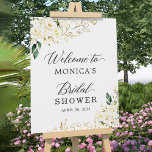 Poster Symbole de Fête des mariées Feuille de White Peony<br><div class="desc">Le White Peony Rose Floral Gold Feuilles Fête des mariées Sign est une façon magnifique et unique de décorer votre douche nuptiale. Ce magnifique panneau présente un design floral romantique avec des roses blanches et des feuilles d'or qui ajouteront une touche de glamour à votre douche nuptiale. Pour afficher cette...</div>