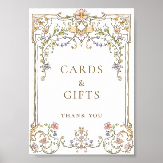Poster Symbole de Grace Florale Victorienne Ornée Cartes (Devant)