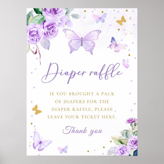 Poster Symbole de jachère à Papillon Floral Purple Or (Devant)