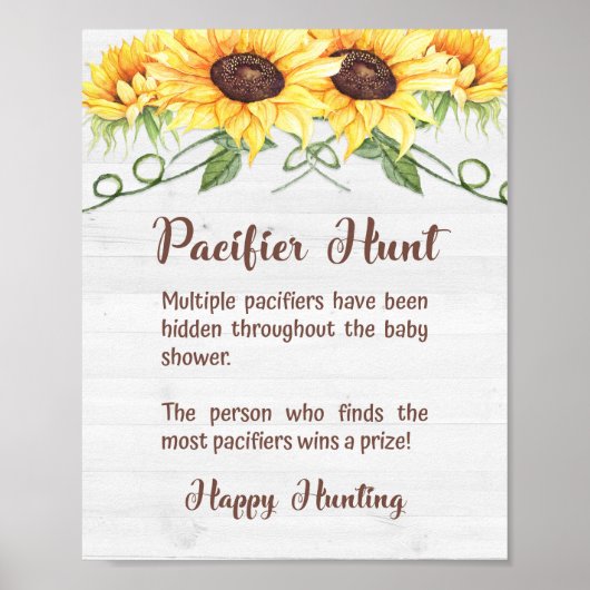 Poster SYMBOLE DE JEU Baby shower Tournesol CHASSE PACIFI (Devant)