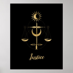 Poster Symbole de justice du tarot d'or