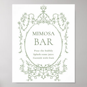 Poster Symbole de la barre de Mimosa Floral Vert de Sage 